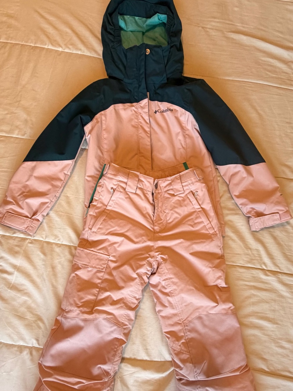 Columbia Pink and green Kids' Hooded snow Bib Set
